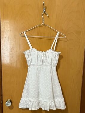 Dolls Kill Marisa White Eyelet Ruffle Babydoll Mini dress